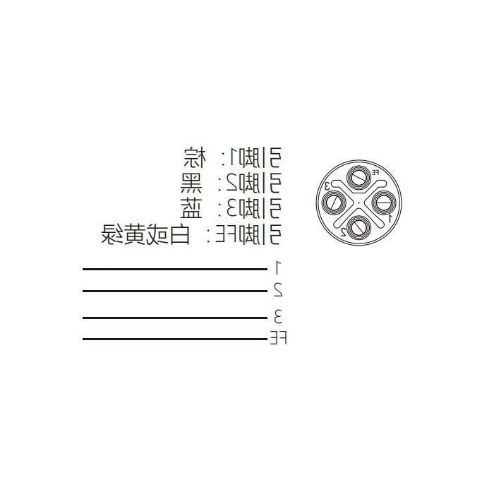 M12 4Pin S-coded、公头直型、单端预铸PVC非柔性电缆、黄色护套、64SP23-XXX